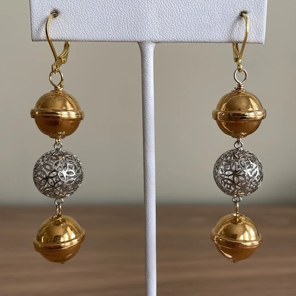 HAND CRAFTED PIERCED EARRINGS BALL DROP EARRINGS Statement Gold Silver Dangling